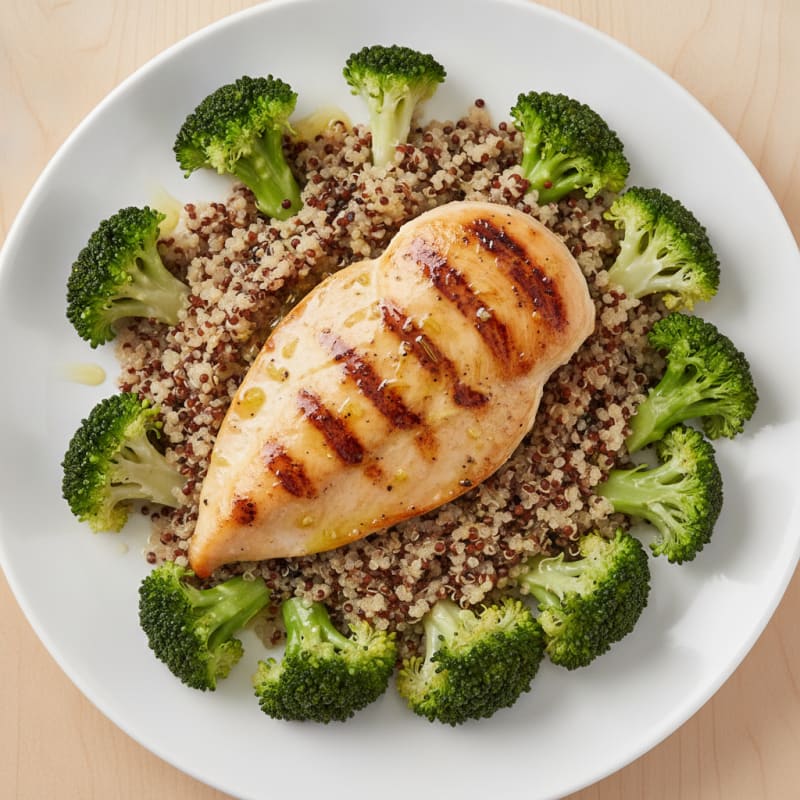 Grilled Chicken Breast with Quinoa and Steamed Broccoli