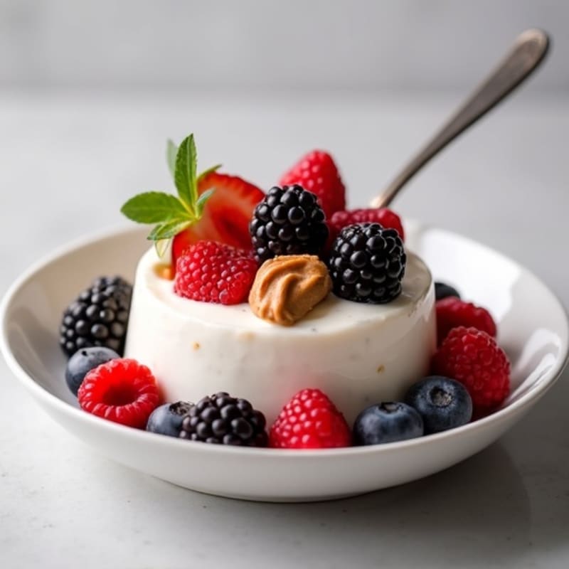 Silky Greek Yogurt Protein Pudding with Almond Butter and Berries