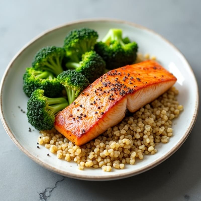 Seared Salmon Fillet with Steamed Broccoli and Quinoa