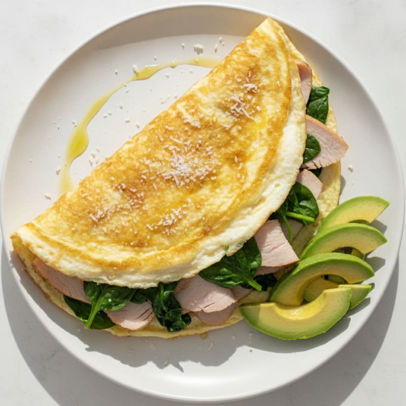 Crispy Egg White Omelet with Turkey and Spinach