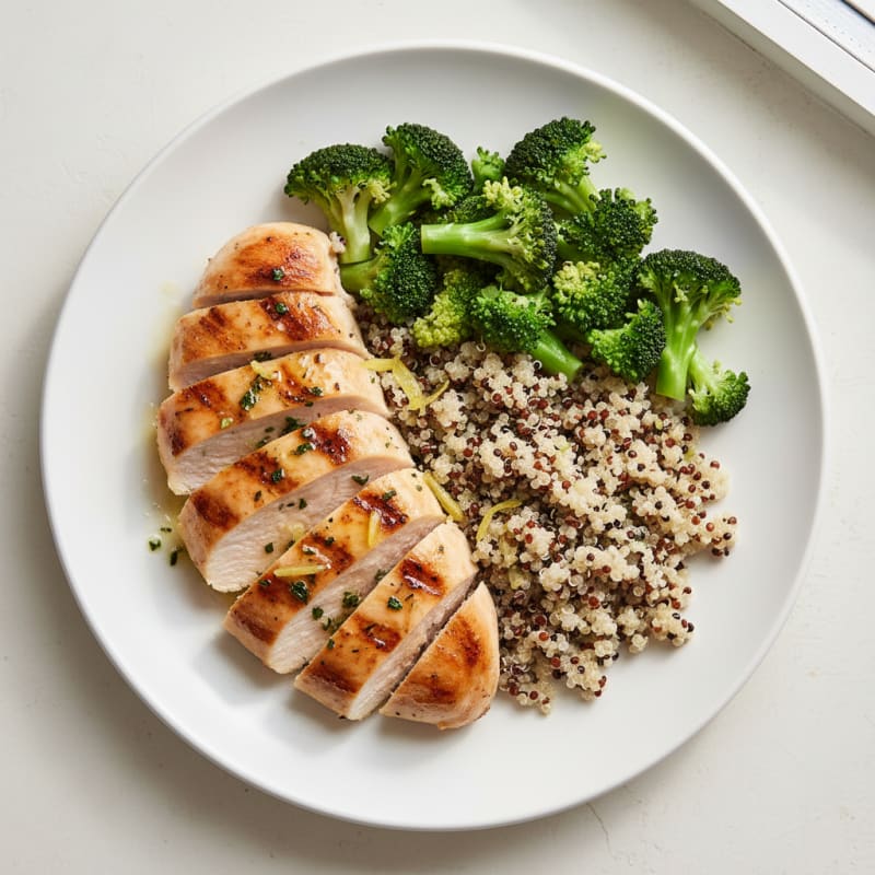 Grilled Chicken Breast with Quinoa and Steamed Broccoli