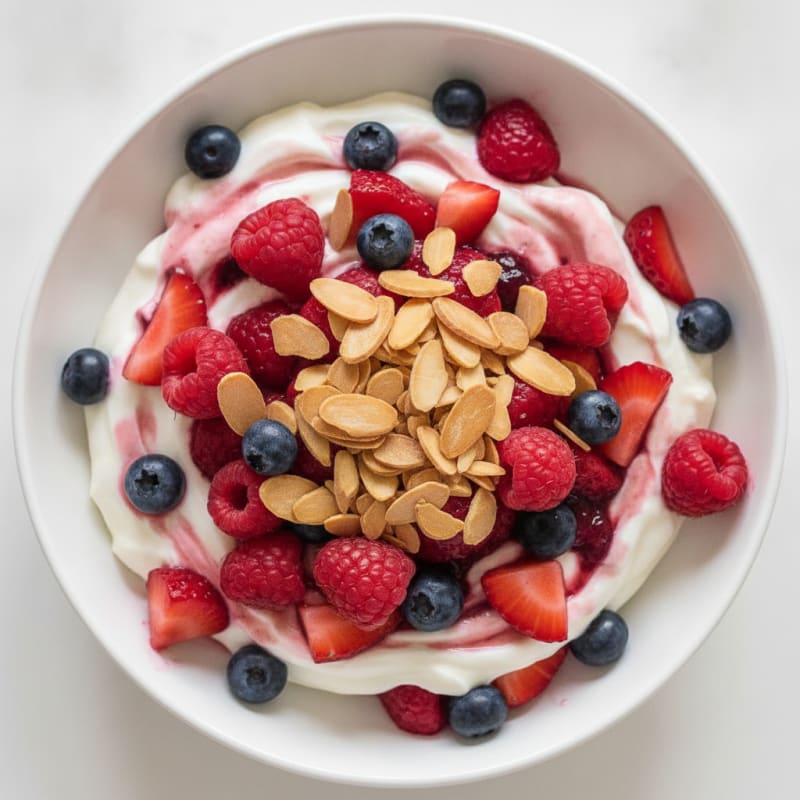 Greek Yogurt Protein Parfait with Mixed Berries and Almonds