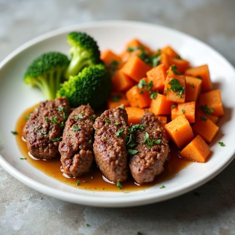 Savory Ground Beef with Crispy Roasted Sweet Potatoes and Broccoli