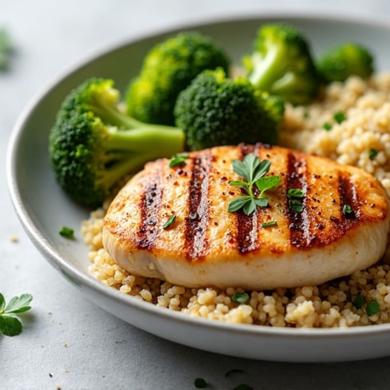 Grilled Chicken Breast with Quinoa and Roasted Broccoli