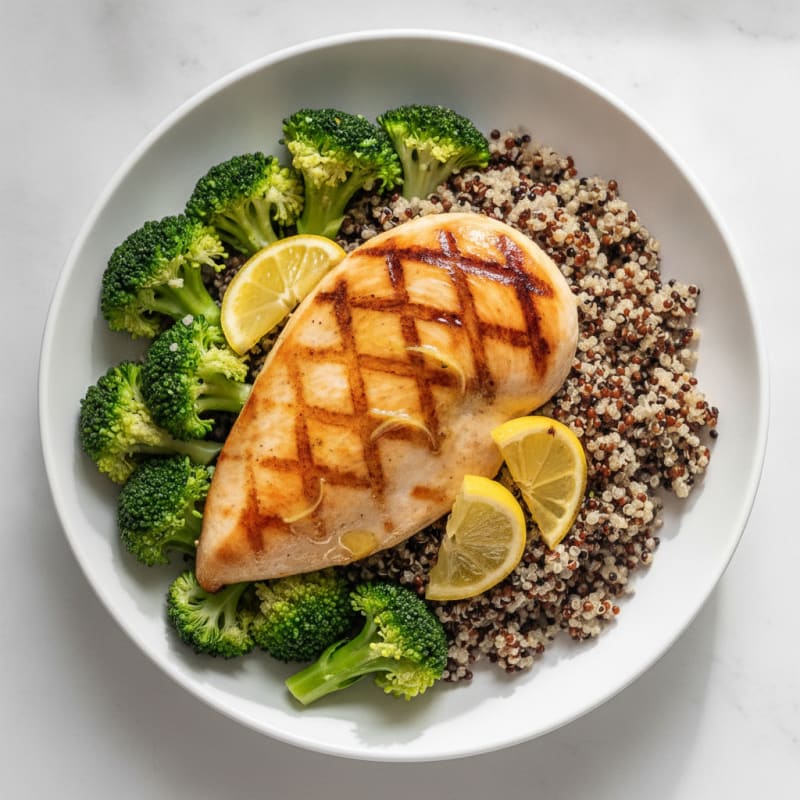 Grilled Chicken Breast with Quinoa and Steamed Broccoli