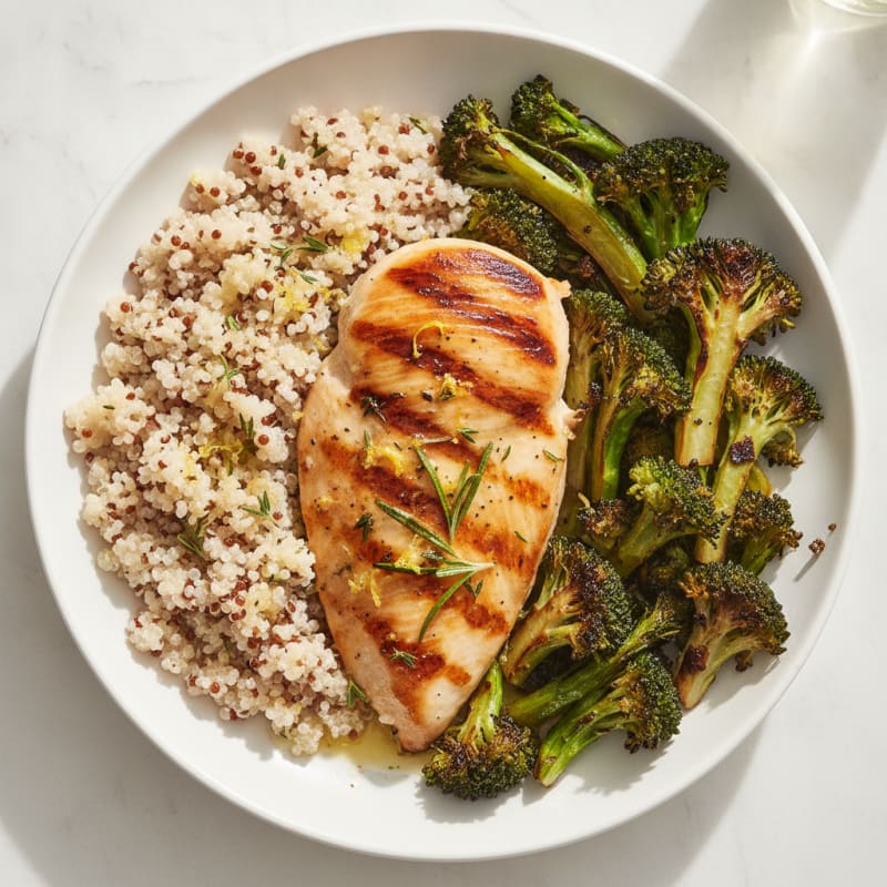 Grilled Chicken Breast with Quinoa and Roasted Broccoli