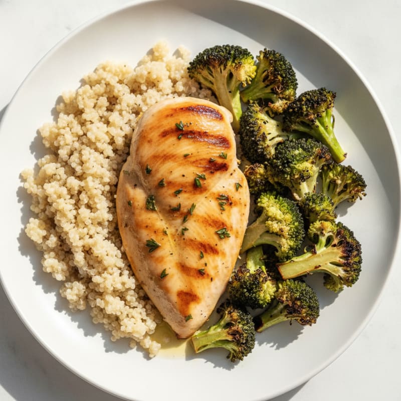 Grilled Chicken Breast with Roasted Broccoli and Quinoa