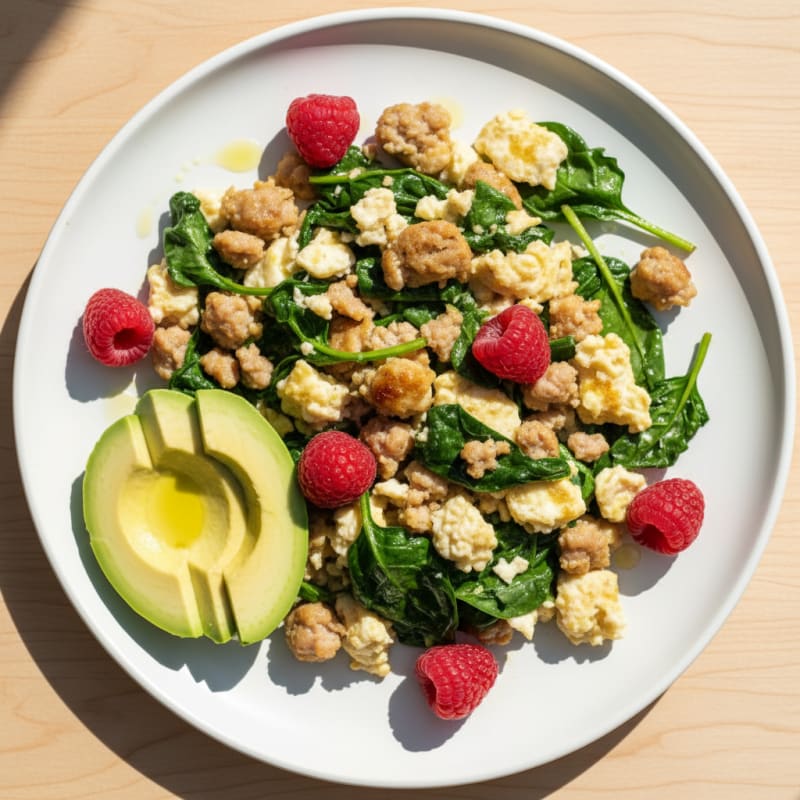 Egg White and Turkey Sausage Scramble with Spinach