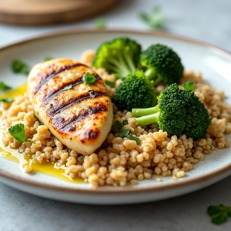 Grilled Chicken Breast with Quinoa and Roasted Broccoli