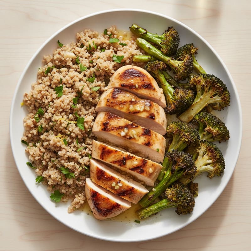 Grilled Chicken Breast with Quinoa and Roasted Broccoli
