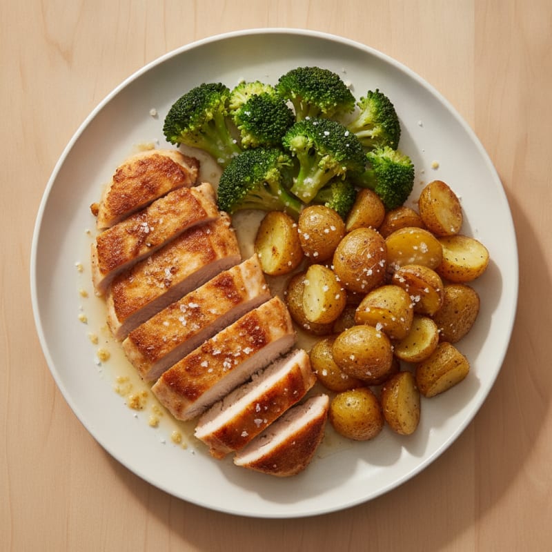 Crispy Chicken Breast with Roasted Potatoes and Steamed Broccoli