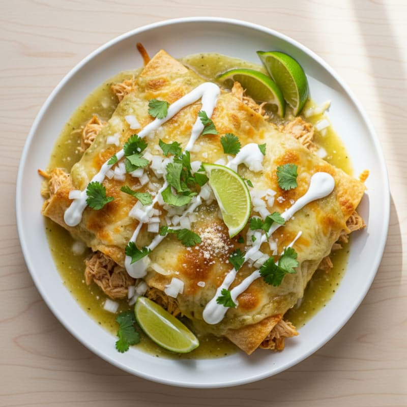 Shredded Chicken Enchiladas Verdes
