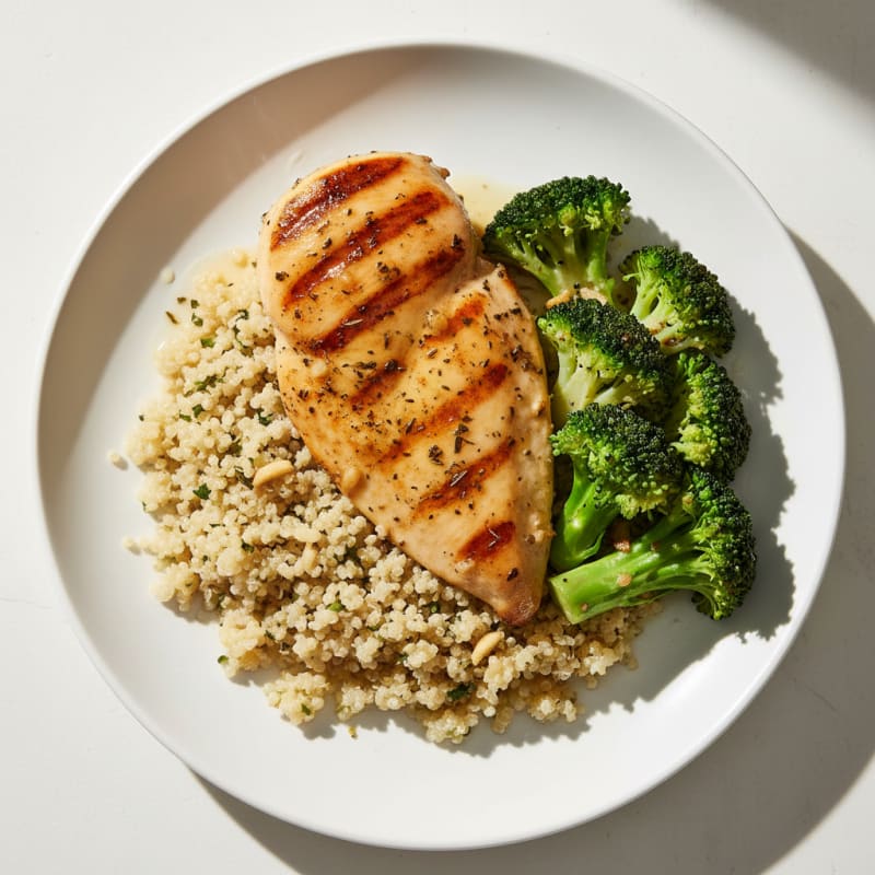 Grilled Chicken Breast with Quinoa and Steamed Broccoli