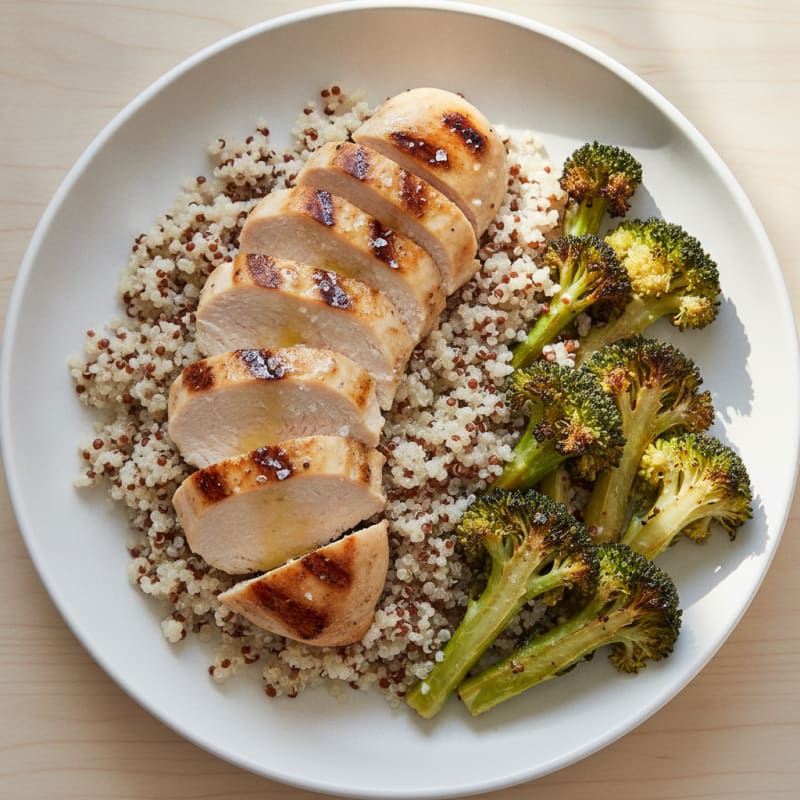 Grilled Chicken Breast with Quinoa and Roasted Broccoli