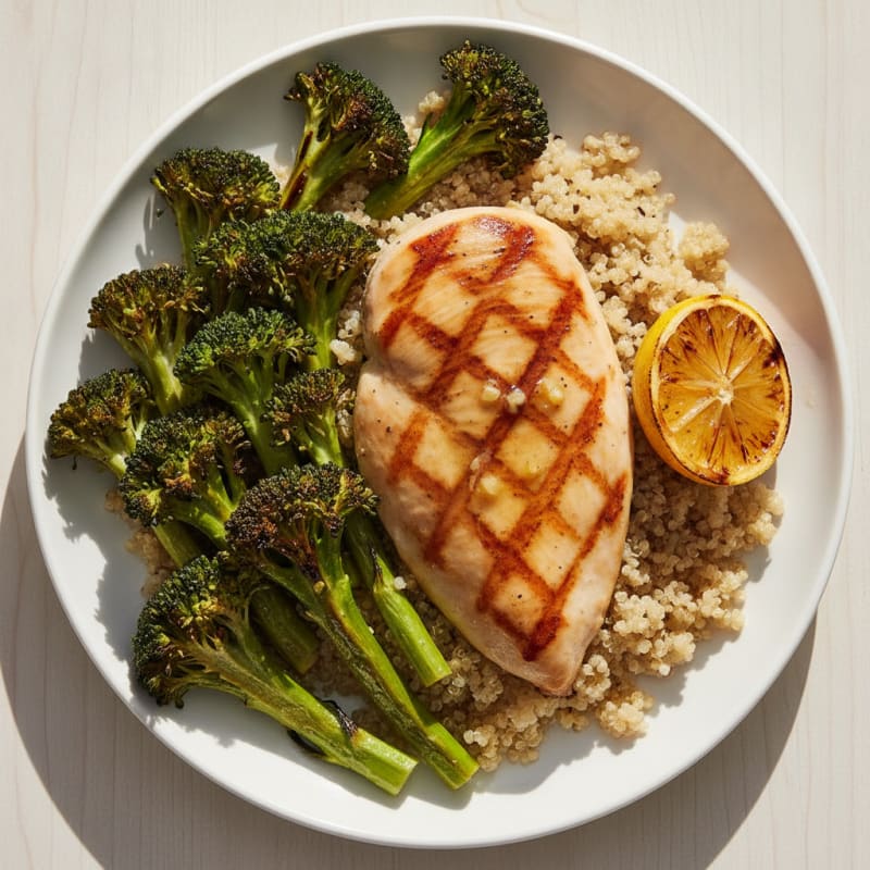 Grilled Chicken Breast with Quinoa and Roasted Broccoli