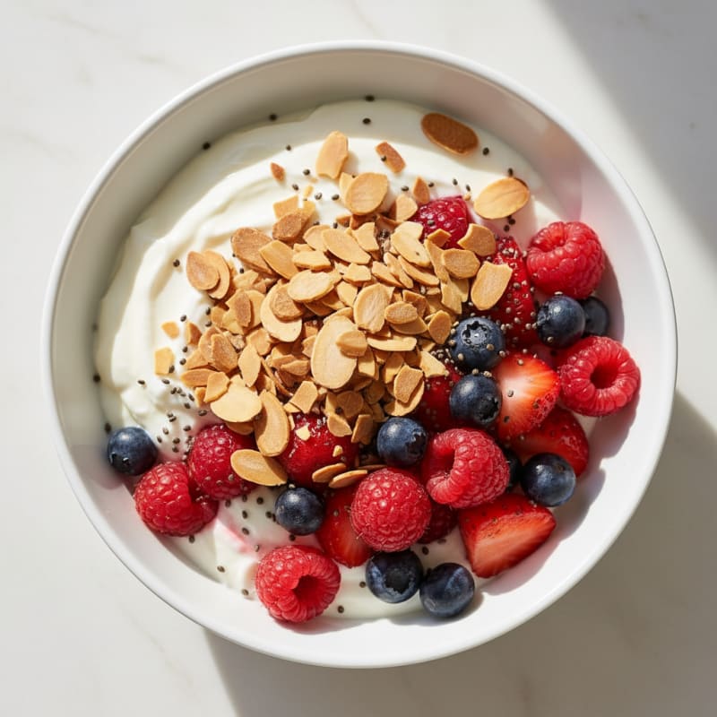 Greek Yogurt Protein Parfait with Mixed Berries and Almonds