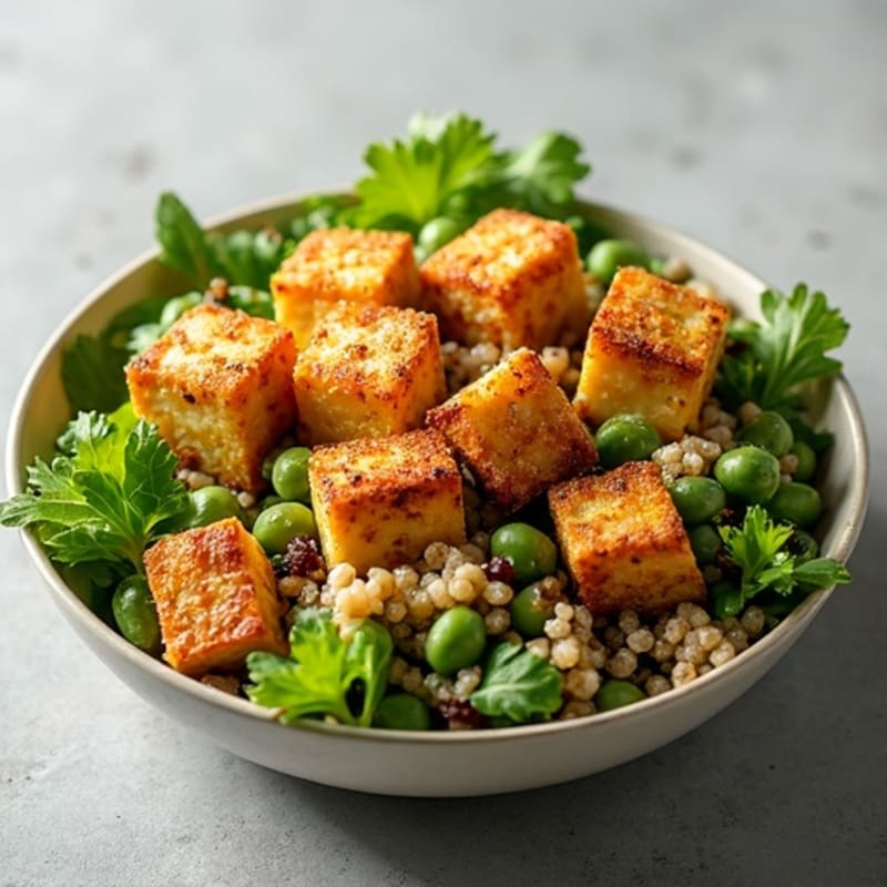 Crispy Tofu and Quinoa Power Salad with Edamame