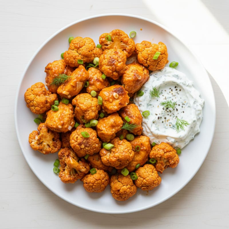 Crispy Buffalo Cauliflower and Chicken Bites with Ranch