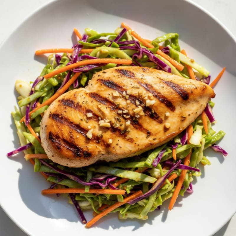 Grilled Chicken Breast with Crunchy Cabbage Slaw