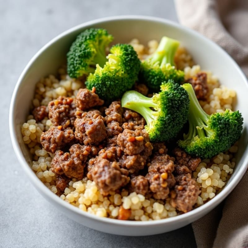 Ground Beef and Crispy Roasted Broccoli Bowl