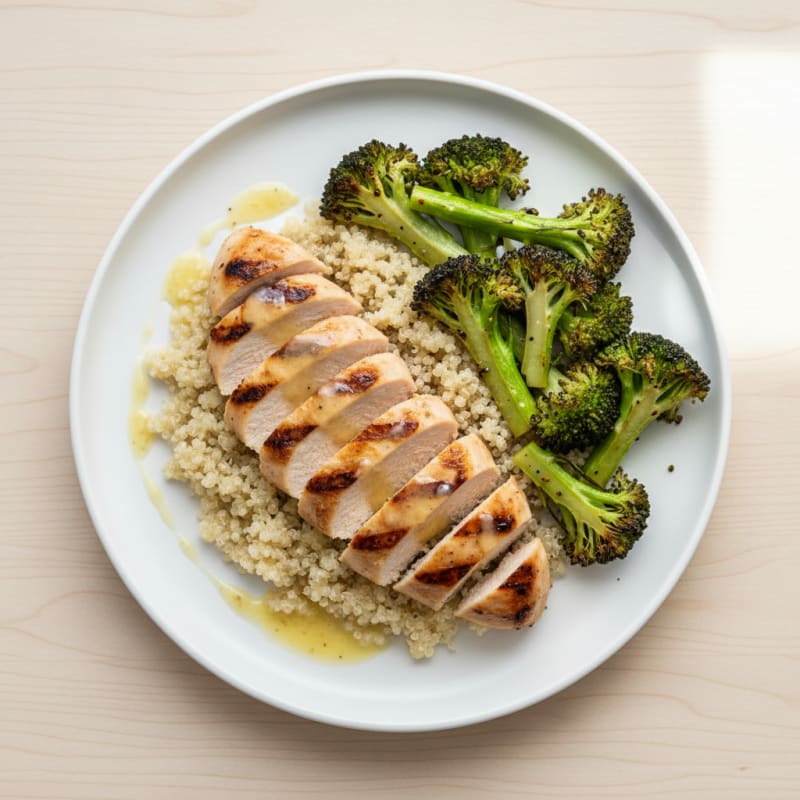 Grilled Chicken Breast with Quinoa and Roasted Broccoli