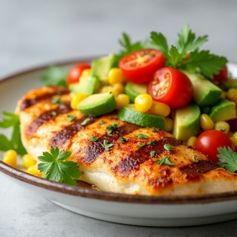 Grilled Chicken with Creamy Avocado and Corn Salad