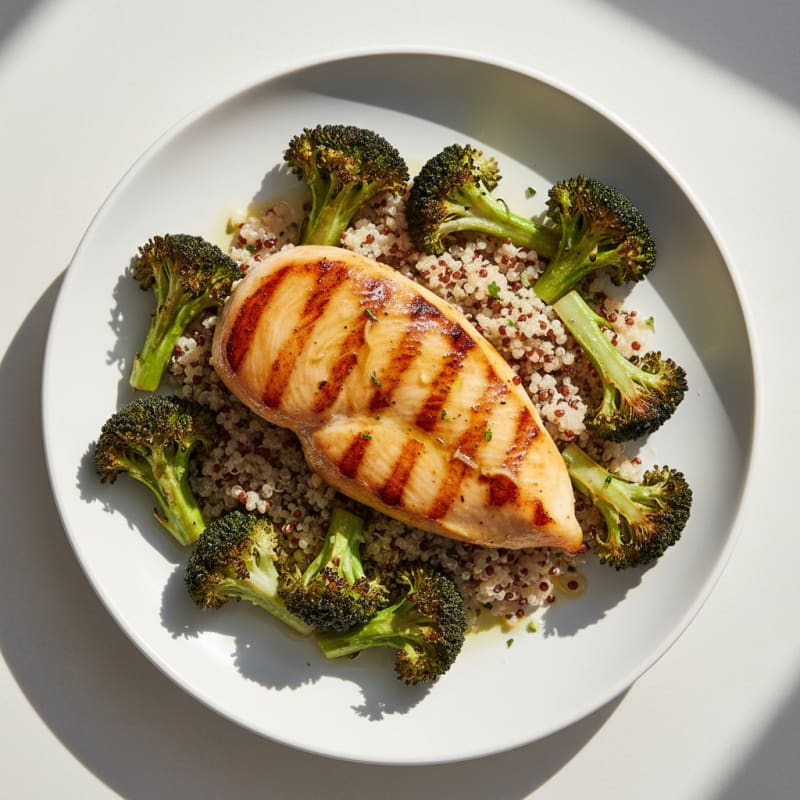 Grilled Chicken Breast with Quinoa and Roasted Broccoli