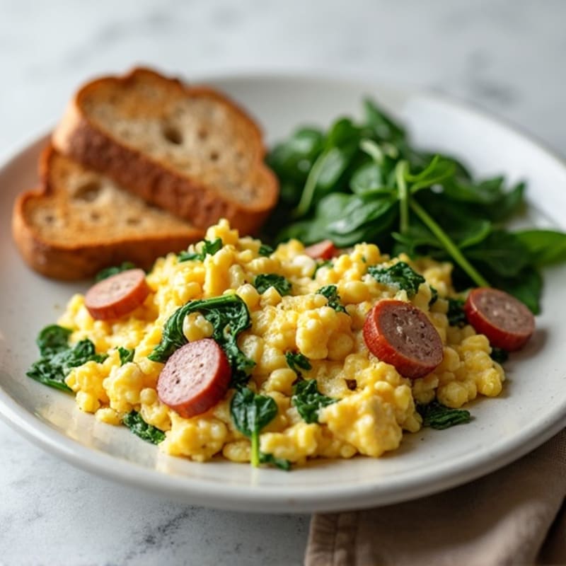 Egg White and Turkey Sausage Scramble with Spinach