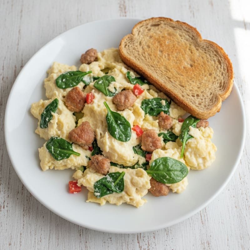 Egg White Scramble with Turkey Sausage and Spinach