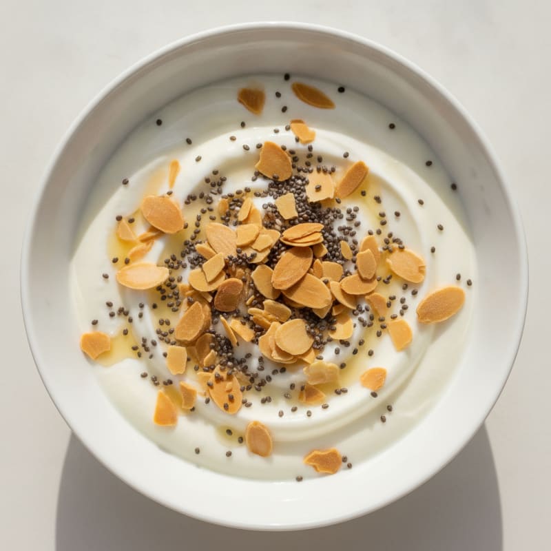 Silky Vanilla Protein Yogurt with Chia Seeds and Almonds