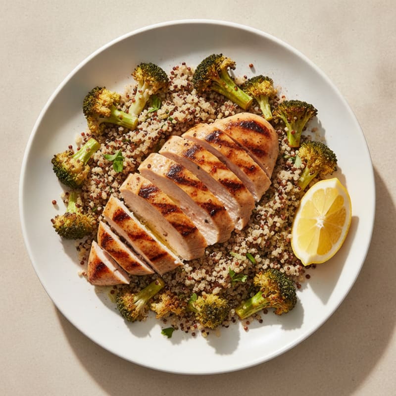 Grilled Chicken Breast with Quinoa and Roasted Broccoli