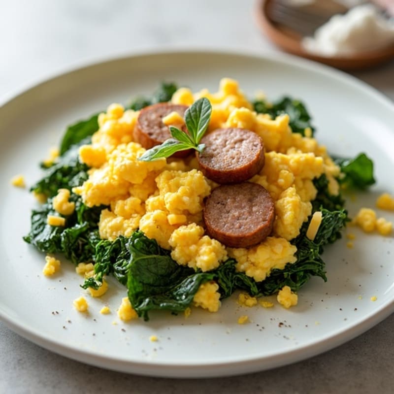 Egg White and Spinach Scramble with Turkey Sausage