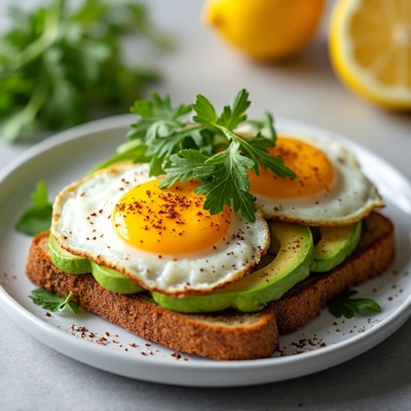 Crispy Whole Grain Avocado Toast with Jammy Eggs and Fresh Arugula