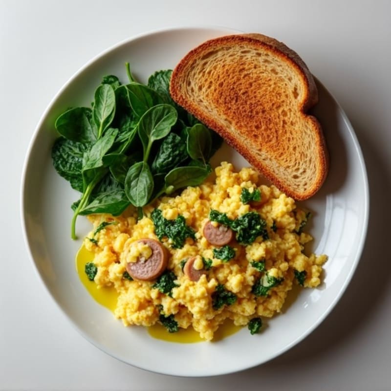 Egg White Spinach Scramble with Turkey Sausage