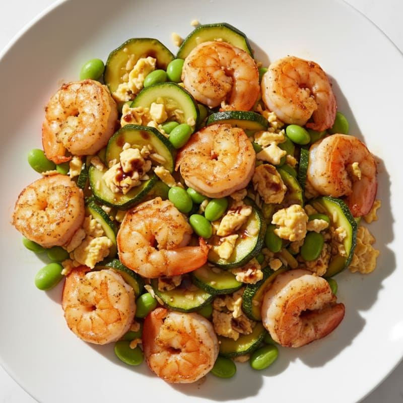 Shrimp and Zucchini Stir-Fry with Edamame