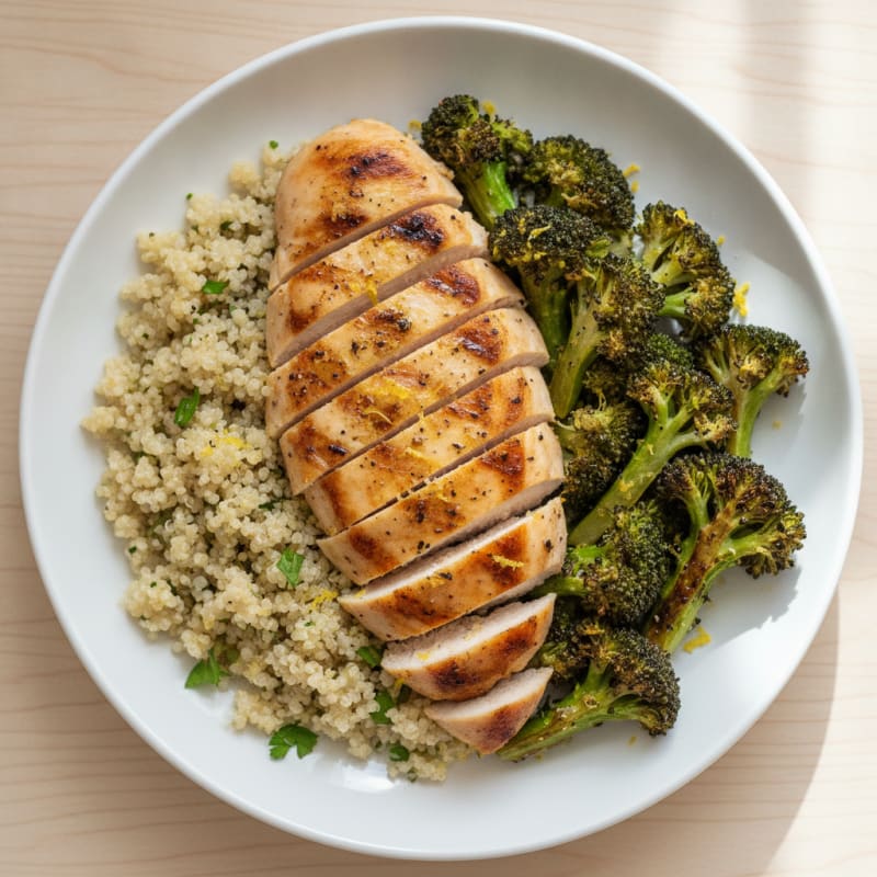 Grilled Chicken Breast with Quinoa and Roasted Broccoli