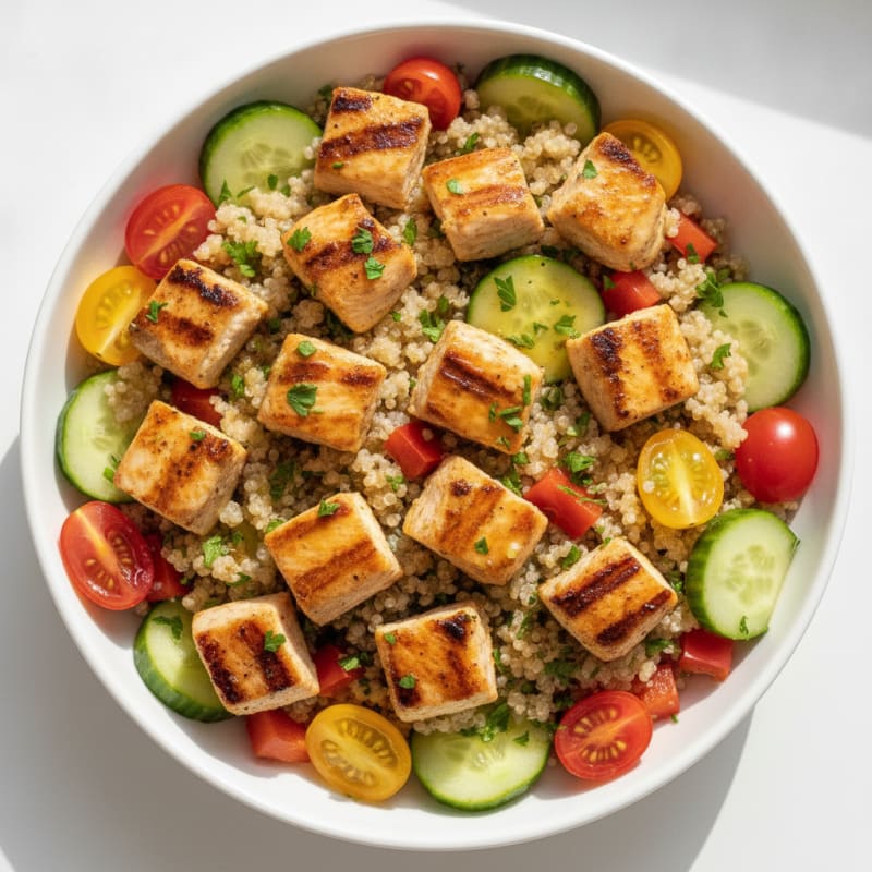 Grilled Chicken and Quinoa Bowl with Fresh Vegetables