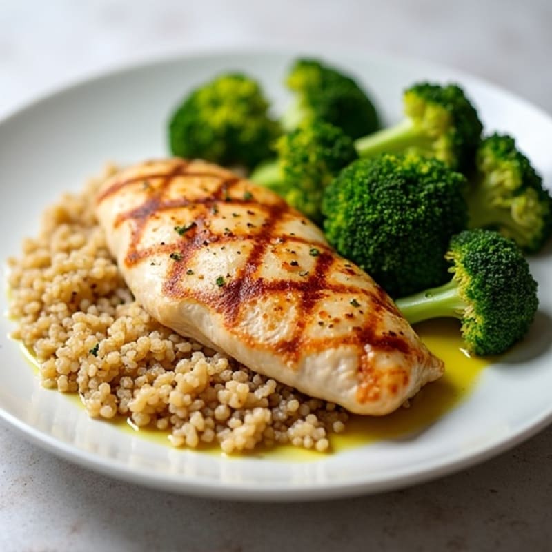Grilled Chicken Breast with Quinoa and Roasted Broccoli