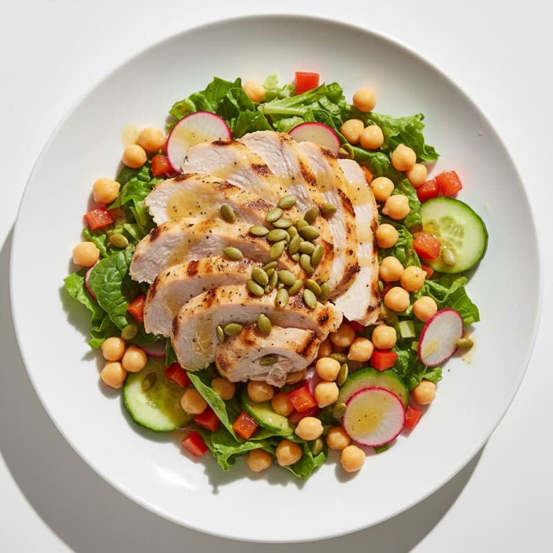 Grilled Turkey Breast Salad with Chickpeas and Crunchy Vegetables