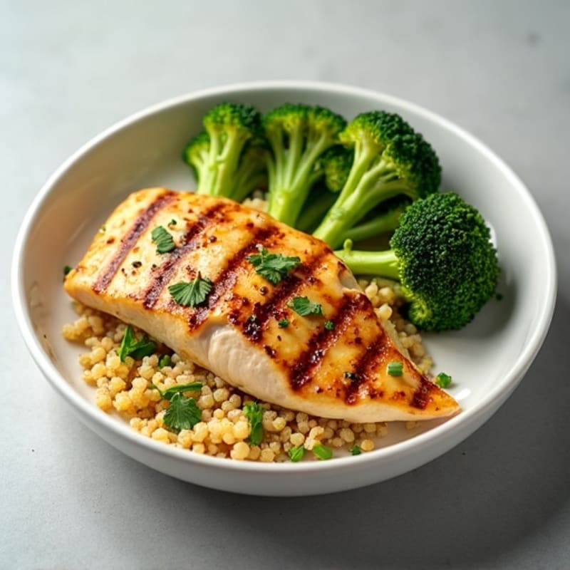 Grilled Chicken Breast with Quinoa and Steamed Broccoli