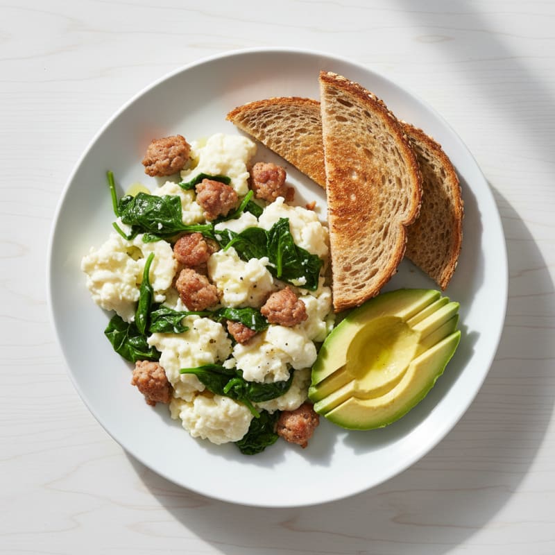 Egg White and Turkey Sausage Scramble with Spinach