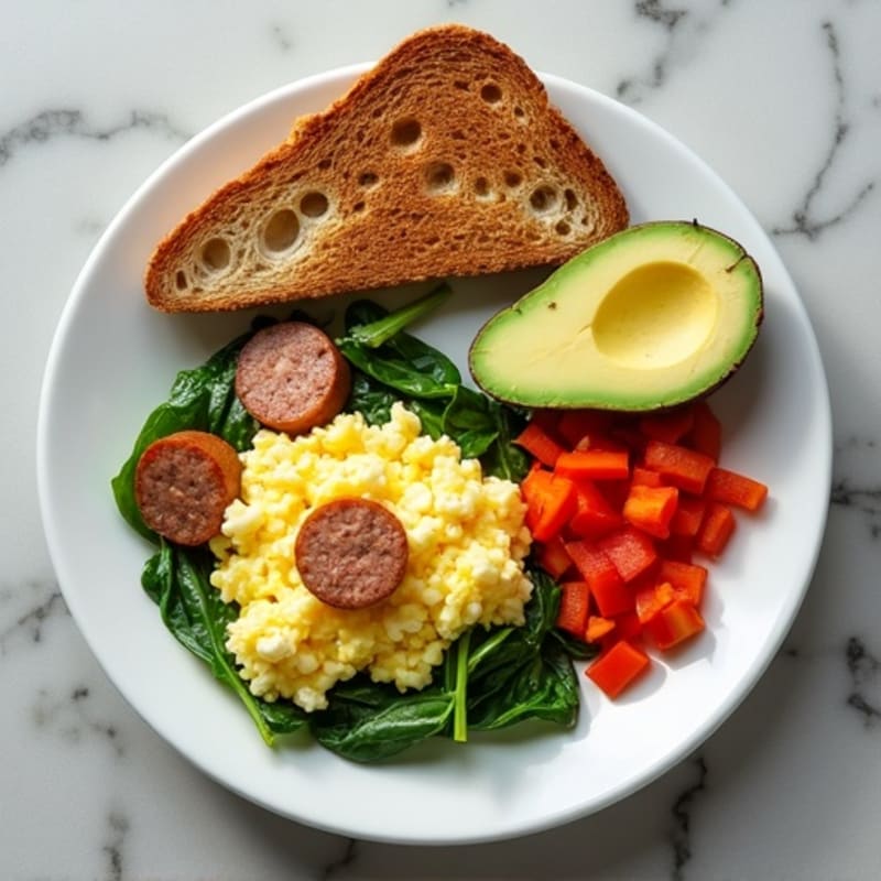 Egg White and Spinach Scramble with Turkey Sausage
