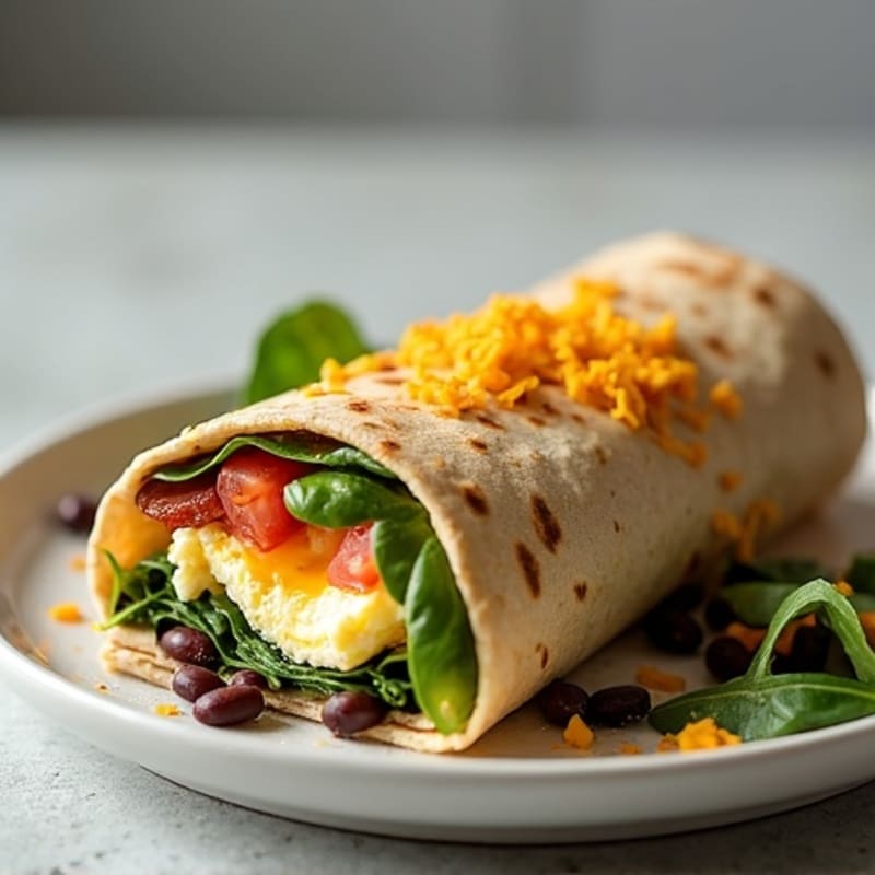 Crispy Turkey Bacon and Egg White Breakfast Burrito with Black Beans