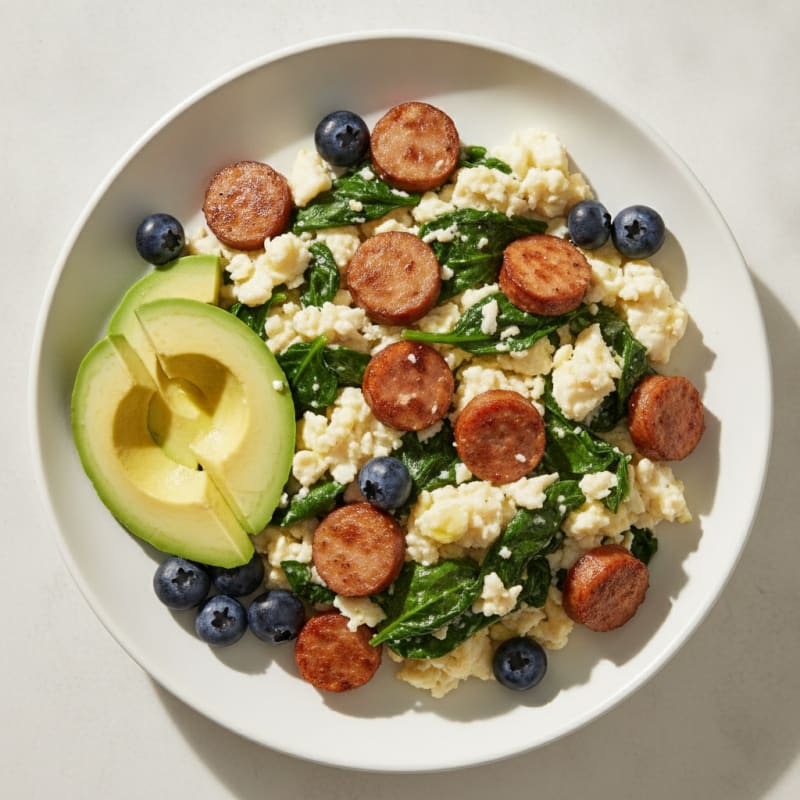 Egg White and Spinach Scramble with Turkey Sausage
