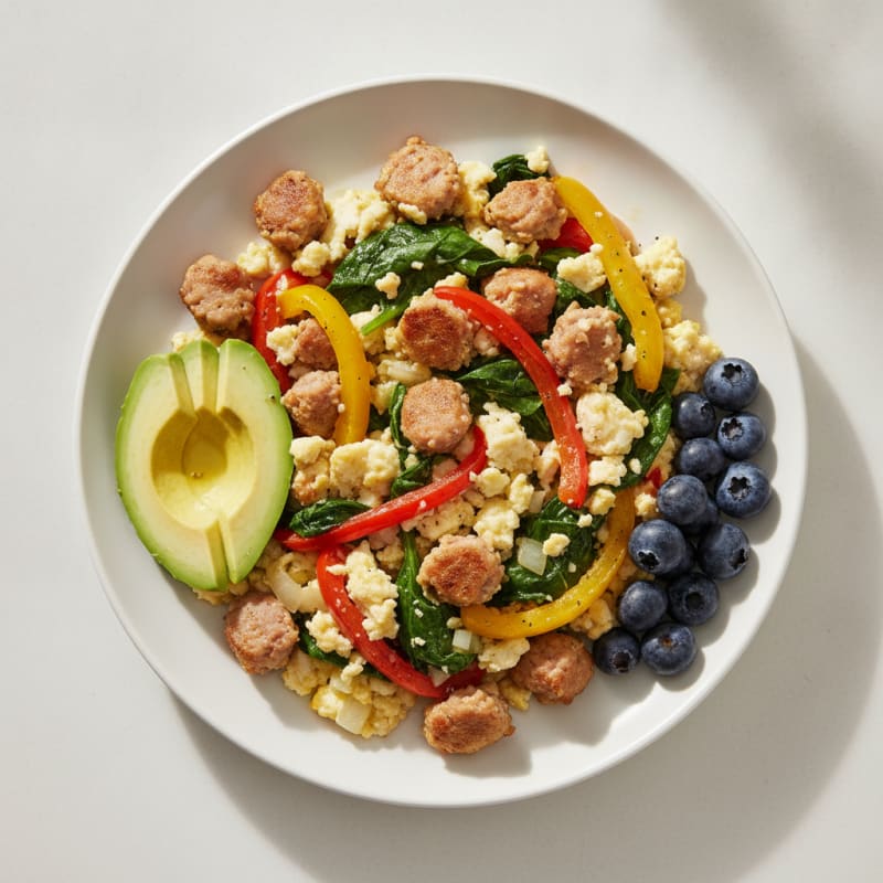Egg White Vegetable Scramble with Turkey Sausage