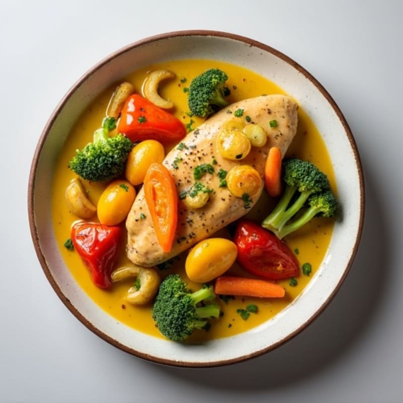 Creamy Coconut Curry Chicken with Roasted Vegetables