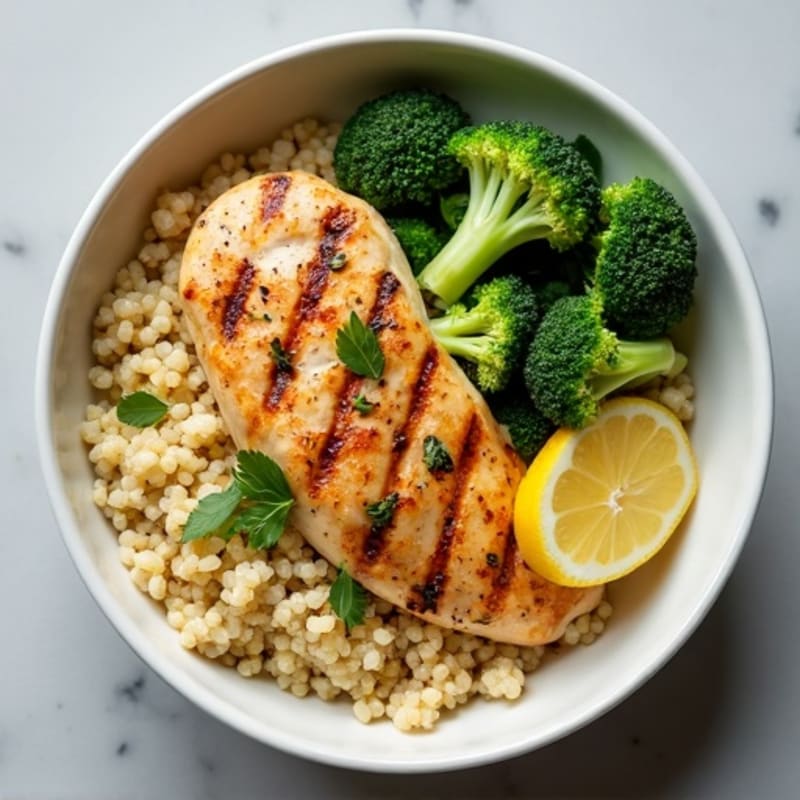 Grilled Chicken Breast with Steamed Broccoli and Quinoa