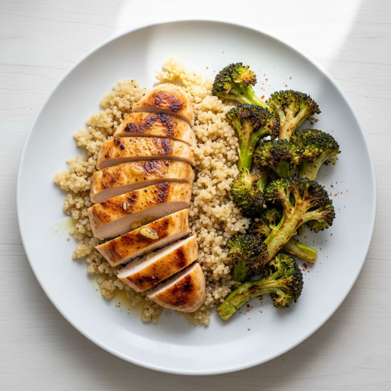 Grilled Chicken Breast with Quinoa and Roasted Broccoli
