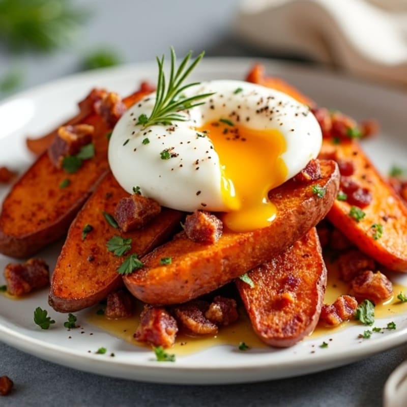 Crispy Sweet Potato Wedges with Turkey Bacon Crumbles
