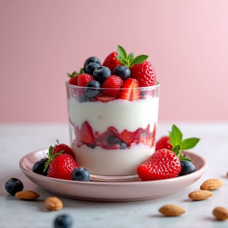 Greek Yogurt Protein Parfait with Mixed Berries and Almonds